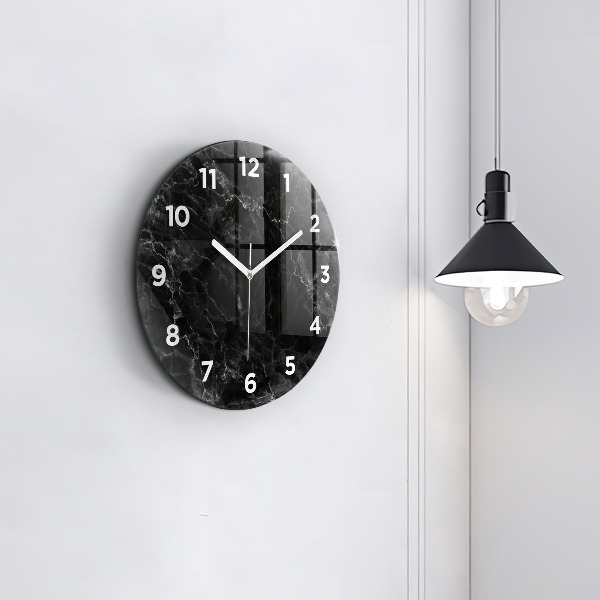 Round glass clock Dark marble