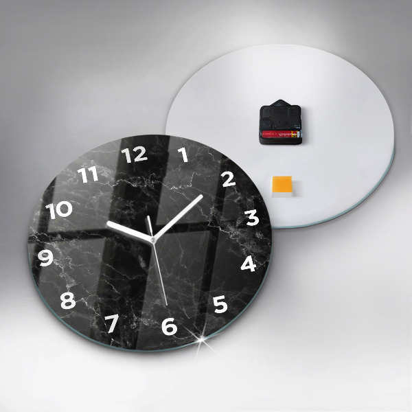 Round glass clock Dark marble
