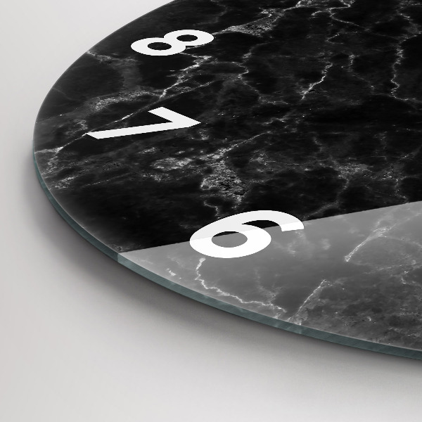 Round glass clock Dark marble