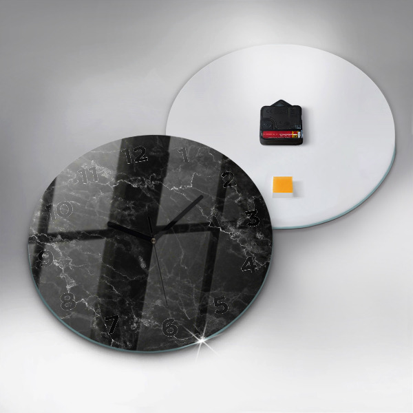 Round glass clock Dark marble