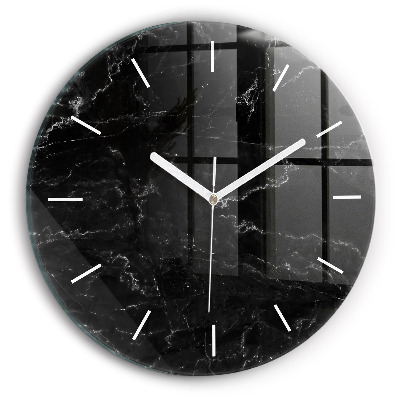 Round glass clock Black marble