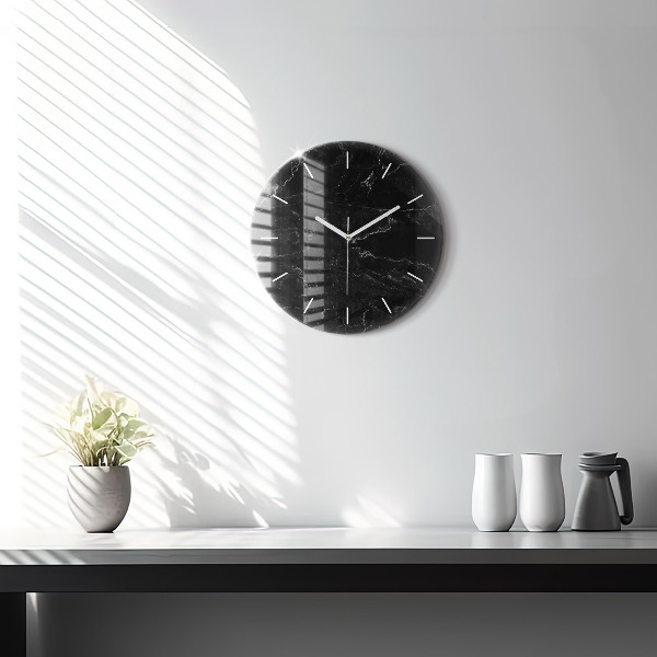 Round glass clock Black marble