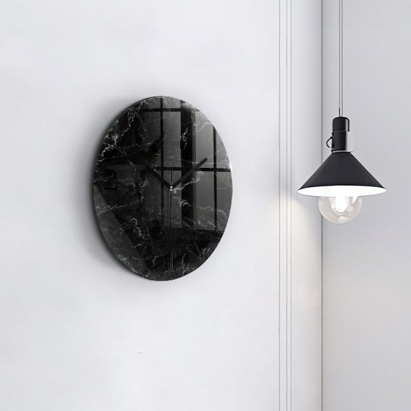 Round glass clock Black marble