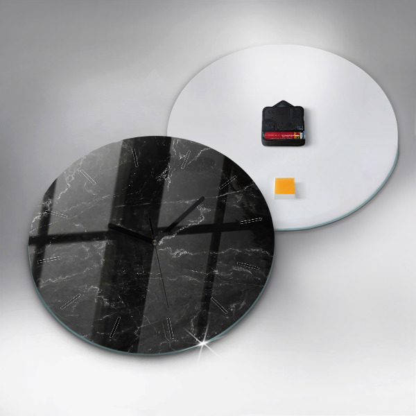 Round glass clock Black marble