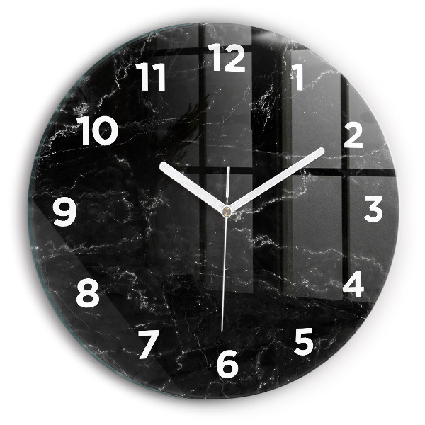 Round glass clock Black marble