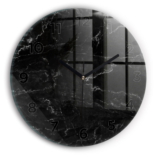Round glass clock Black marble