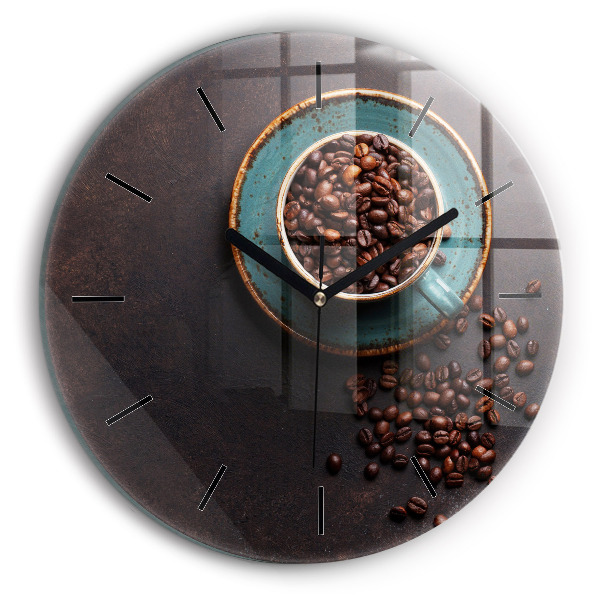 Round glass clock A cup of coffee