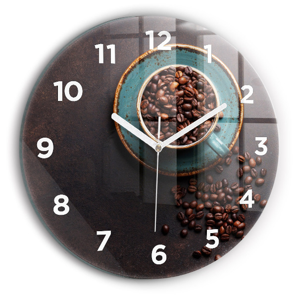 Round glass clock A cup of coffee