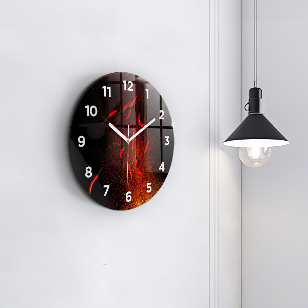 Round glass clock Chili peppers