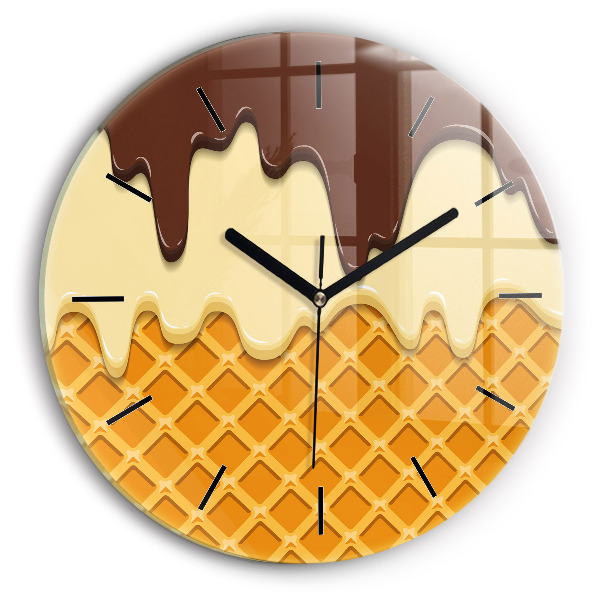 Round glass clock Waffle and ice cream