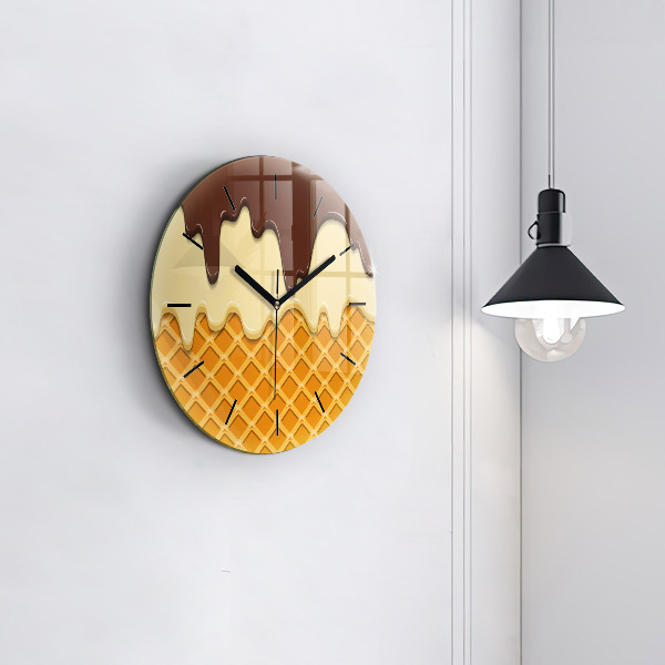 Round glass clock Waffle and ice cream