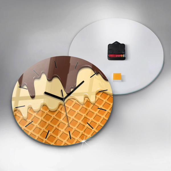 Round glass clock Waffle and ice cream