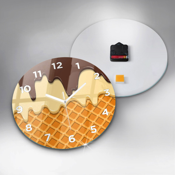 Round glass clock Waffle and ice cream