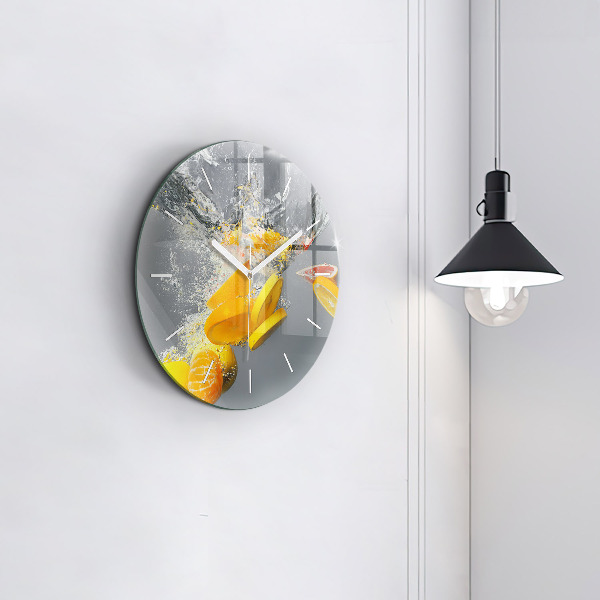 Round glass clock Citrus in water