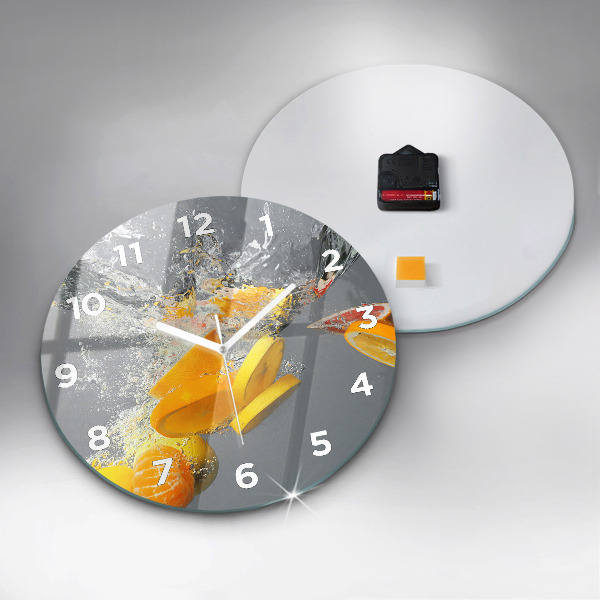 Round glass clock Citrus in water
