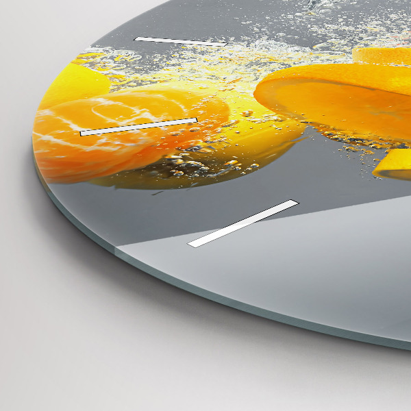 Round glass clock Citrus in water