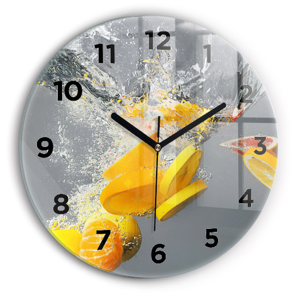 Round glass clock Citrus in water