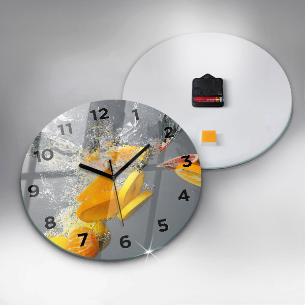 Round glass clock Citrus in water