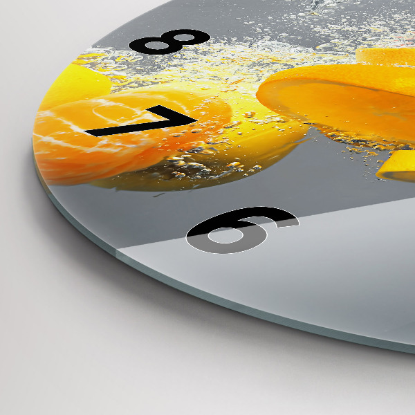 Round glass clock Citrus in water
