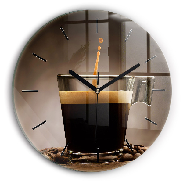Round glass clock A cup of coffee