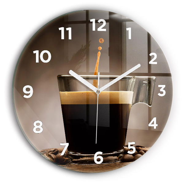 Round glass clock A cup of coffee