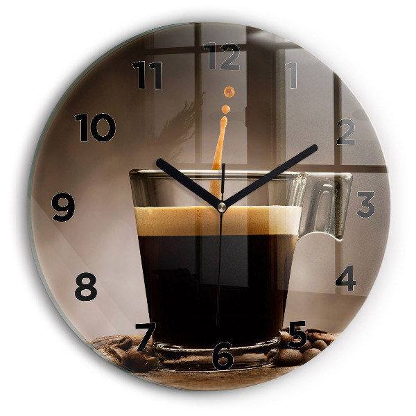 Round glass clock A cup of coffee