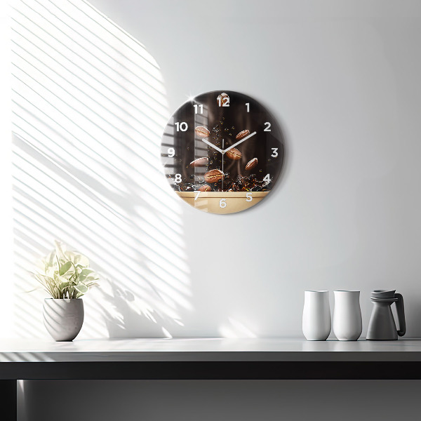 Round glass clock Hot coffee