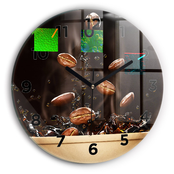 Round glass clock Hot coffee