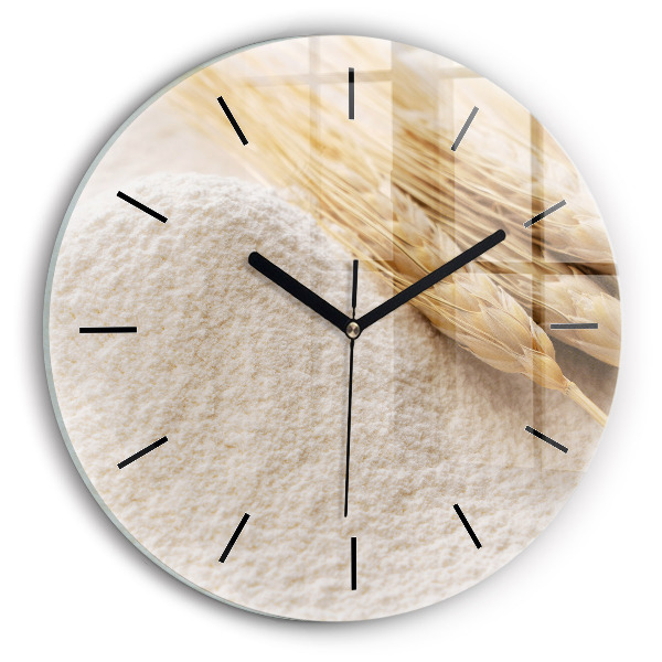 Round glass clock Flour and ears of grain