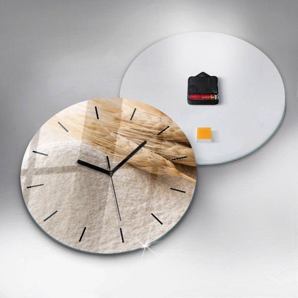 Round glass clock Flour and ears of grain