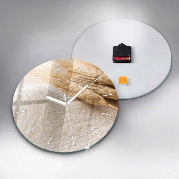Round glass clock Flour and ears of grain