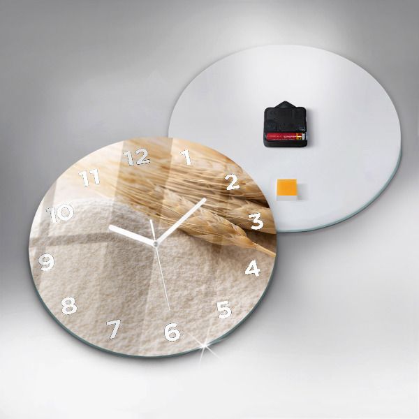 Round glass clock Flour and ears of grain