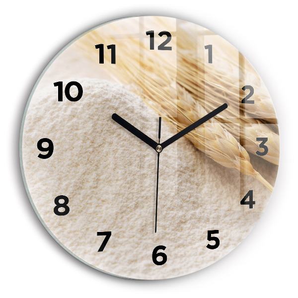 Round glass clock Flour and ears of grain