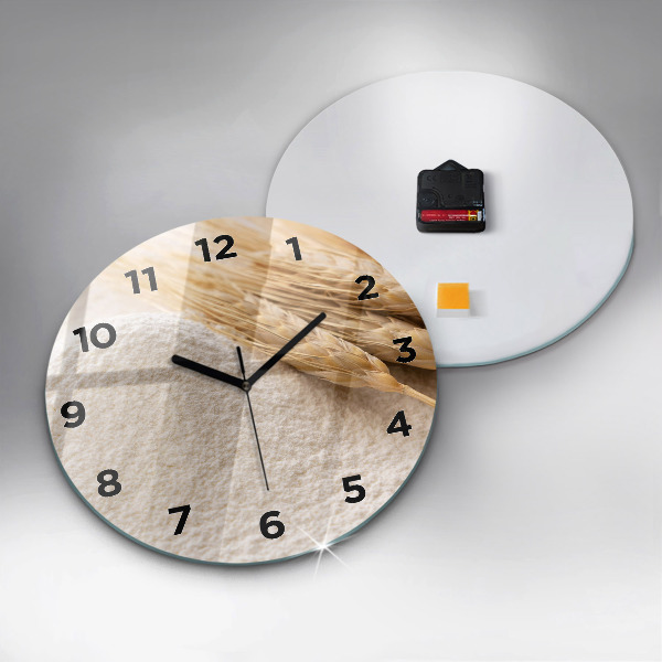 Round glass clock Flour and ears of grain