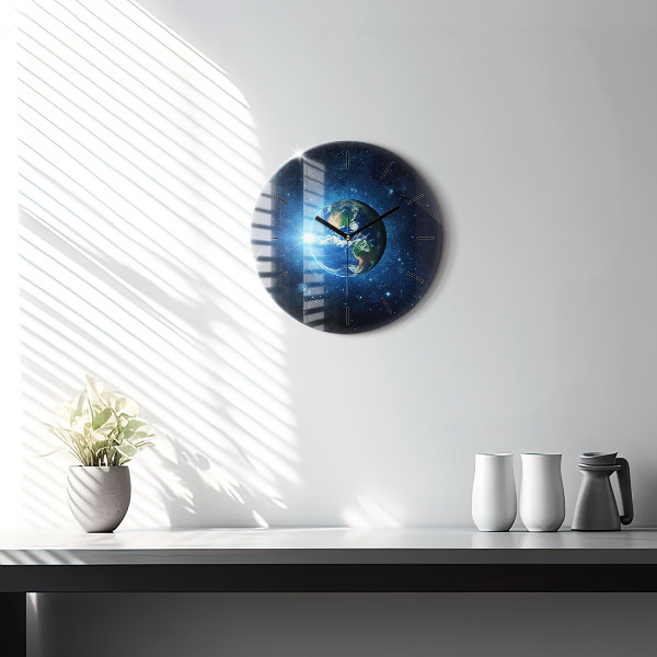 Round glass clock Earth and Galaxy – NASA