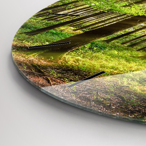 Round glass clock Forest sunrise