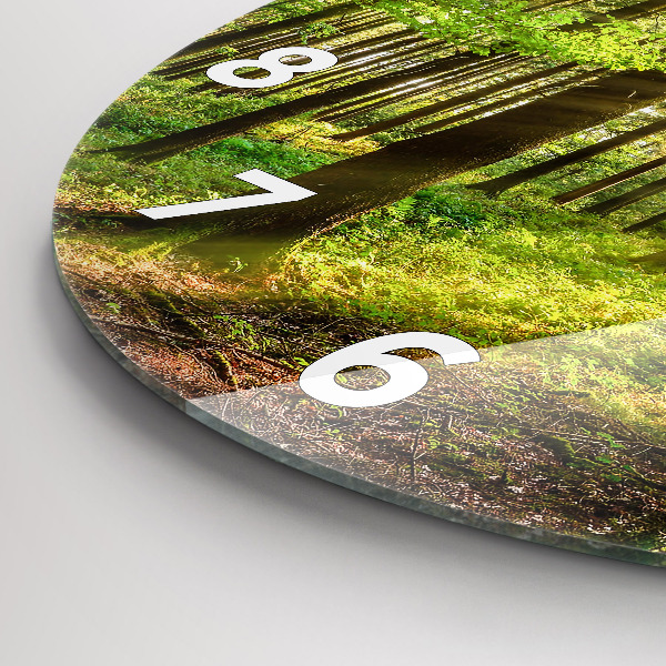 Round glass clock Forest sunrise