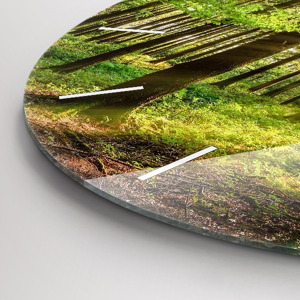 Round glass clock Forest sunrise