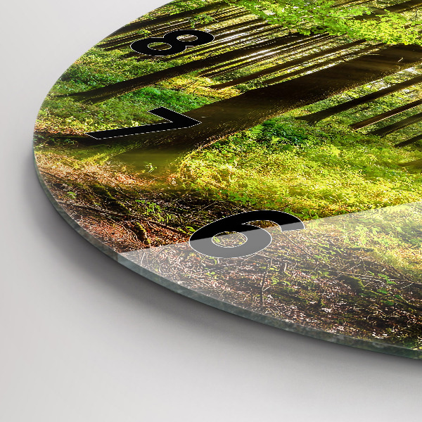 Round glass clock Forest sunrise