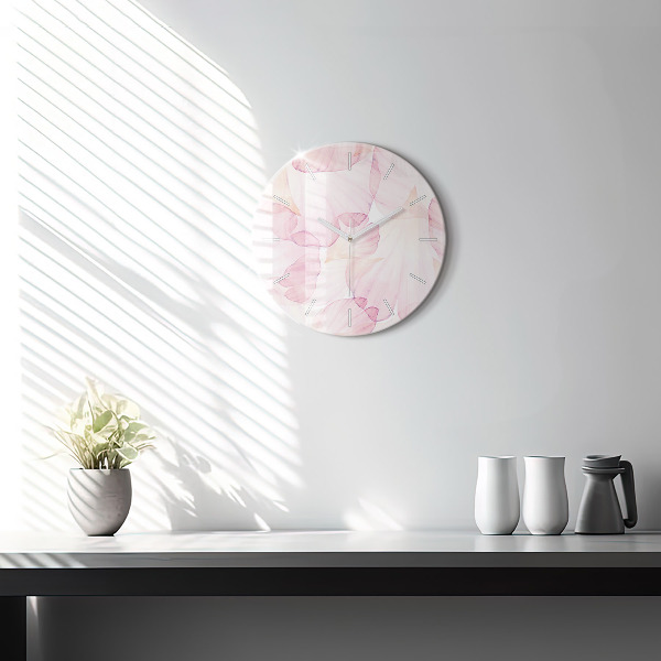 Round glass clock Watercolor petals