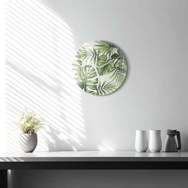 Round glass clock Tropical pattern