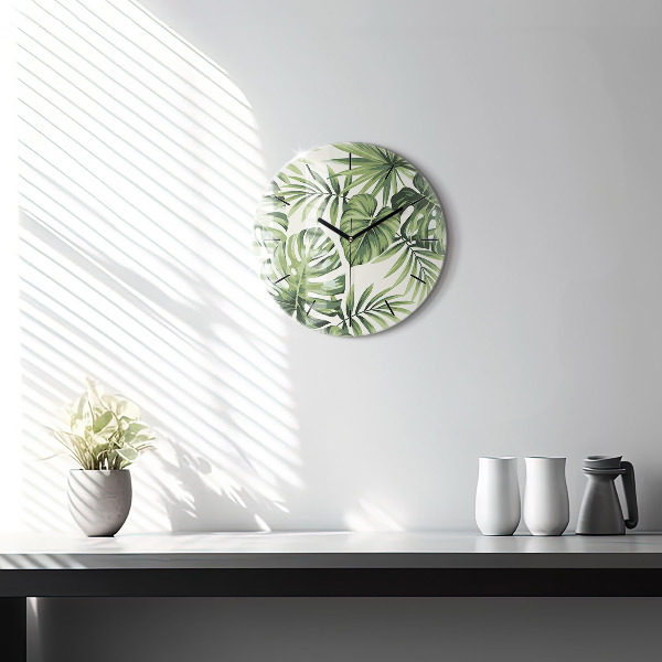 Round glass clock Tropical pattern