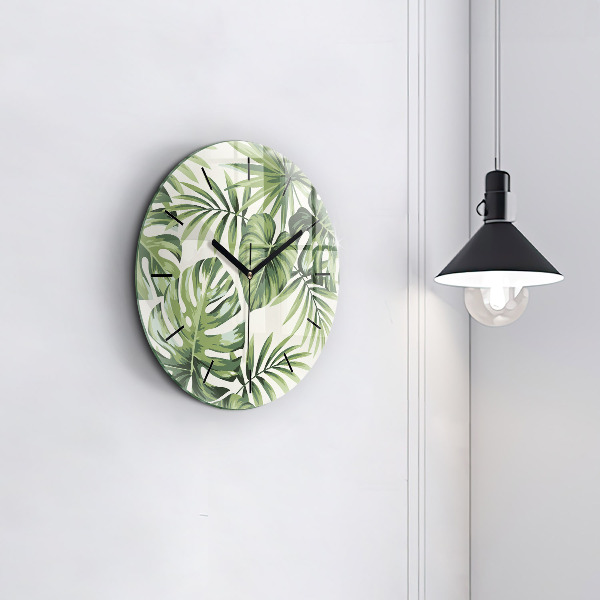 Round glass clock Tropical pattern