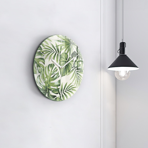 Round glass clock Tropical pattern