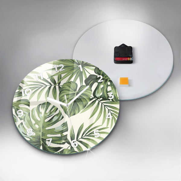 Round glass clock Tropical pattern