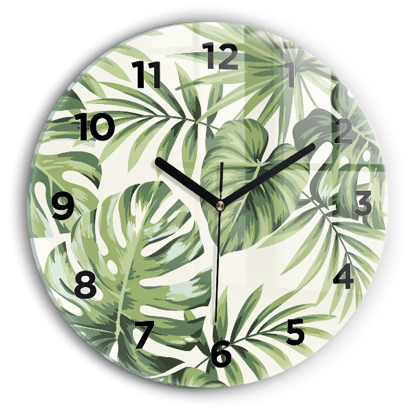 Round glass clock Tropical pattern