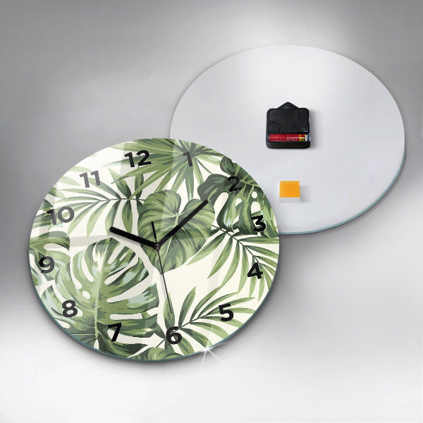 Round glass clock Tropical pattern