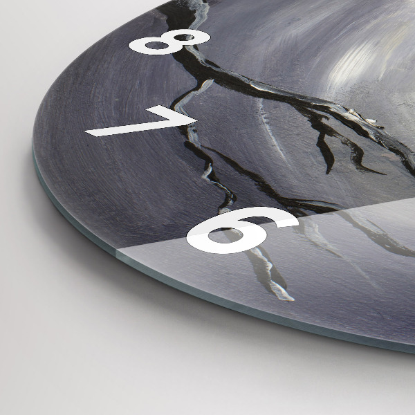 Round glass clock Raven in the moonlight
