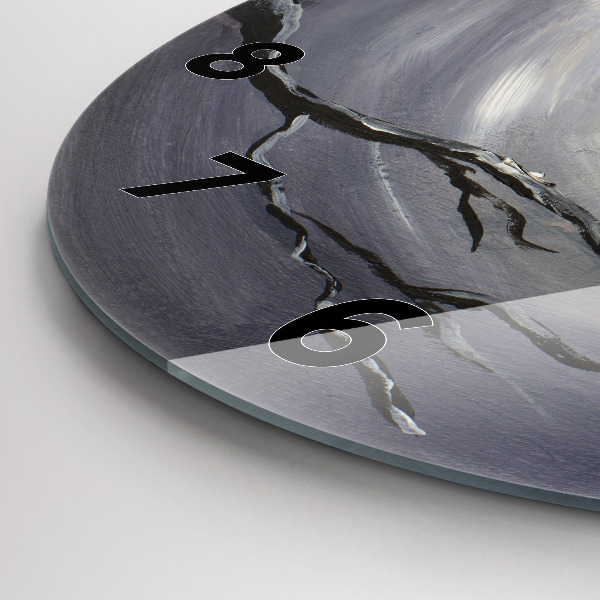 Round glass clock Raven in the moonlight