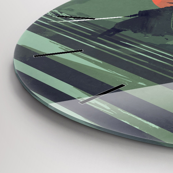 Round glass clock Samurai in the forest